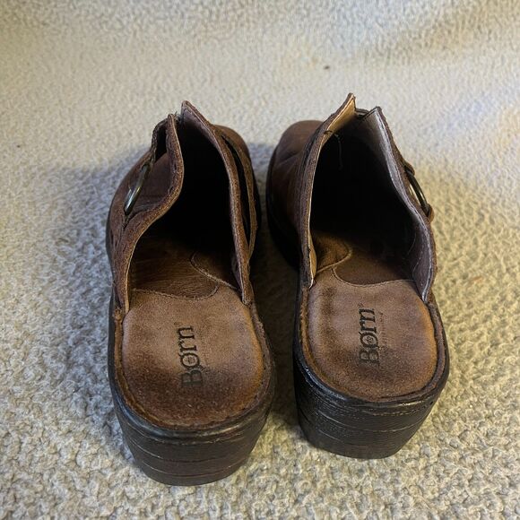 Born Leather Womens Shoes 8  Brown Mules Slip On Casual Wedge Heel - Picture 6 of 10